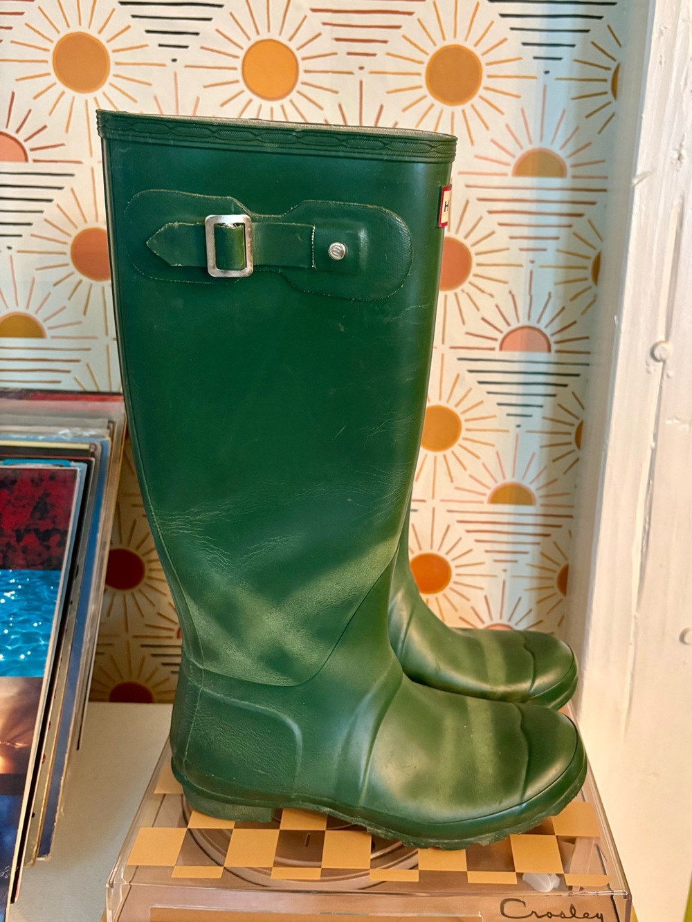 Vintage Green Tall Original Hunter Rain Boots - Picture 2 of 5
